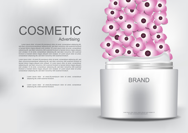 Kosmetisches Werbungsplakat mit rosa Blumenvektor 07  