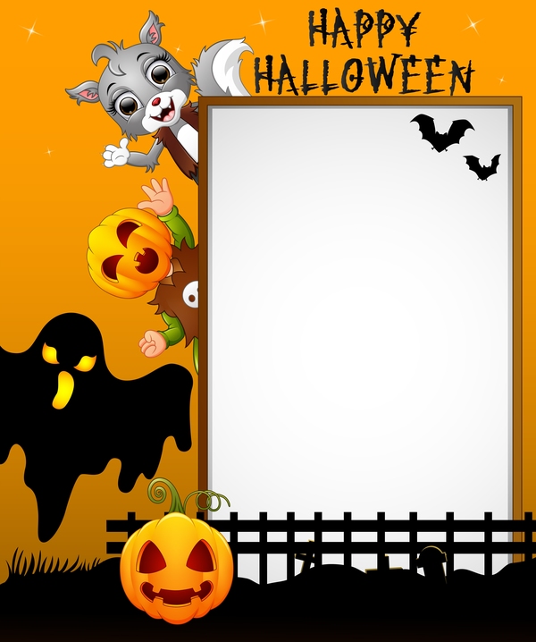 Cute kids with halloween blank background vector 11  