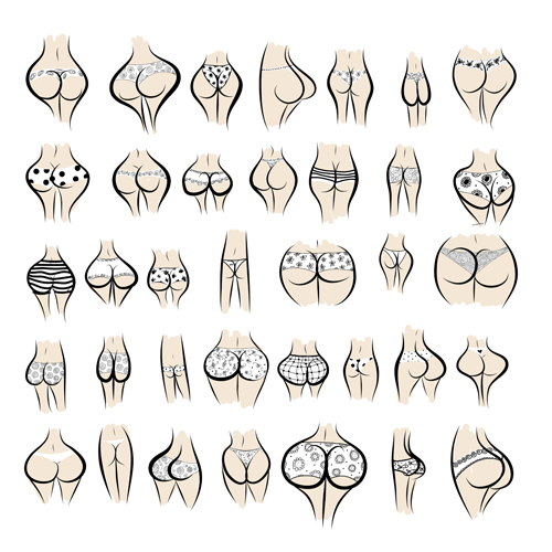 Different Female Buttocks design vector 03  