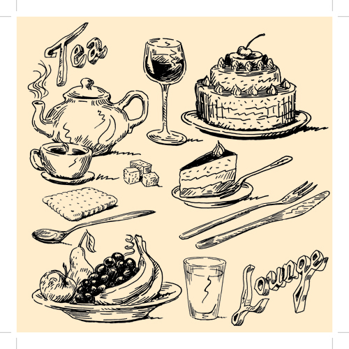 Drawing foods retro illustrations vector 01  