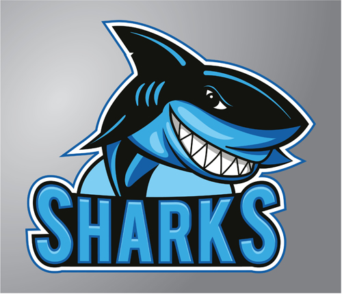 Funny sharks logo design vector  