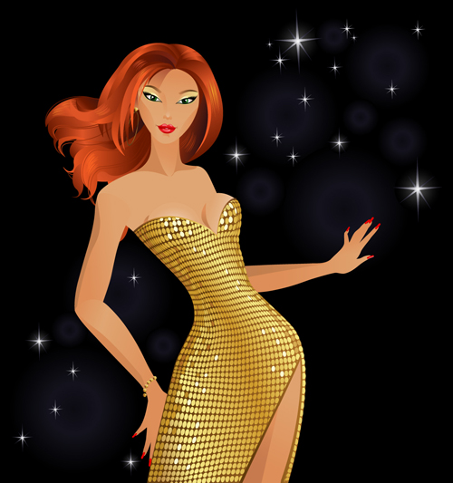 Set of Glamour woman vector 02  