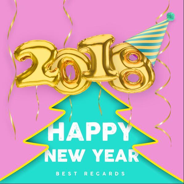 Golden 2018 balloons with new year background vector  