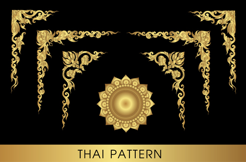 Golden thai ornaments art vector material 16  