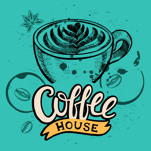 Green styles coffee poser template vector 03  