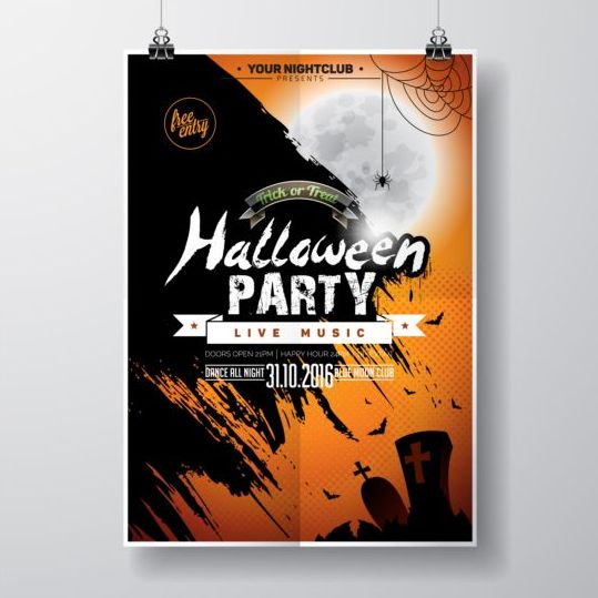 Halloween muziek Party Flyer Design vectoren 04  