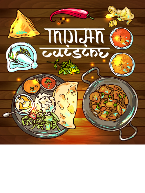 Hand drawn Indian food elements vector 06  