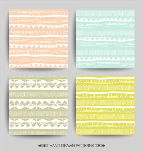 Hand drawn pattern seamless set vector 09  