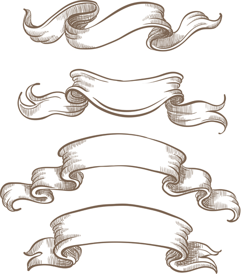 Hand drawn vintage ribbon benner vector 06  