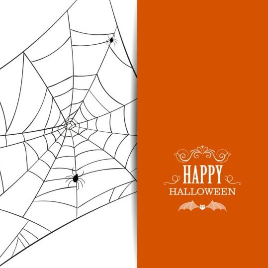 Счастливая открытка на Хэллоуин с вектором паутиной 02  