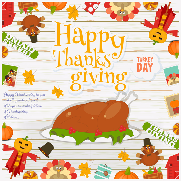 Happy Thanksgiving card mit Truthahn Vektor 02  