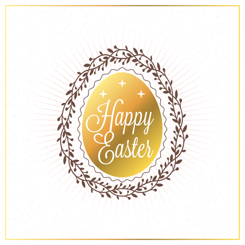 Happy easter background with egg and floral frame vector  