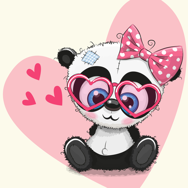 Herz mit niedlichem Pandakarikaturvektor 01  