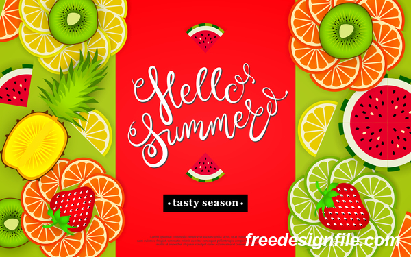 Hallo Sommer leckere Saison mit tropischen Früchten Vektor 03  