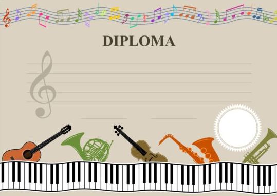 Musical diploma template vector 02  