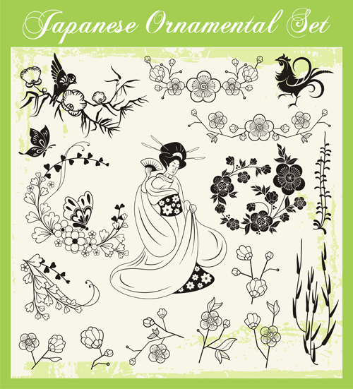Japanese styles ornaments design vector set 12  