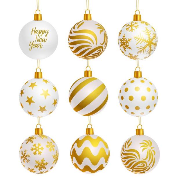 白いクリスマスボールの装飾ベクトル03と豪華な金色  