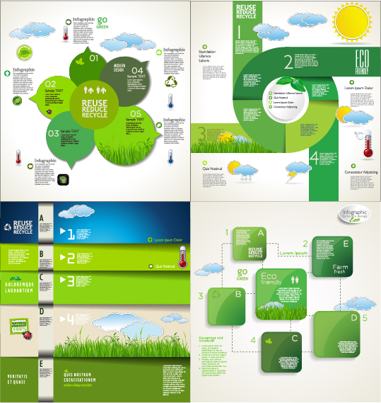 Modern ecology infographics green template vector 16  