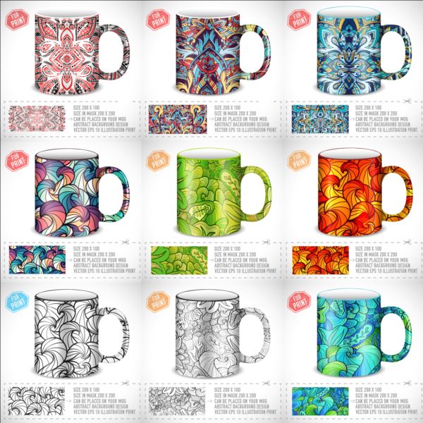 Mug with floral decorativevector set  