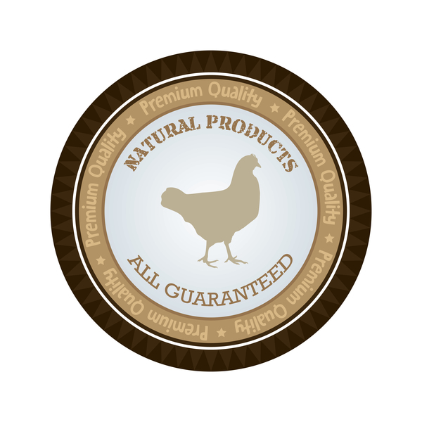 Natural products chicken badge vector  