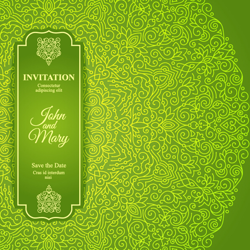 Ornate floral invitation card green styles vector 02  