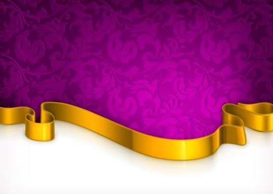 金色の装飾テープベクトルを持つ紫色のカーテン  