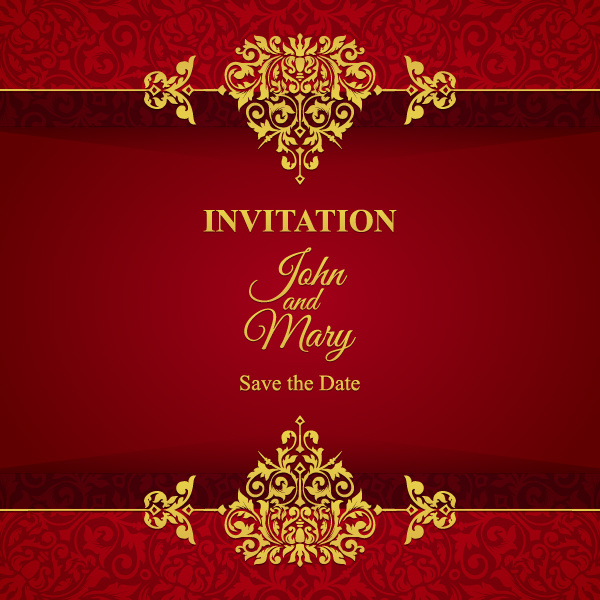 Red with golden invitation template vector 07  