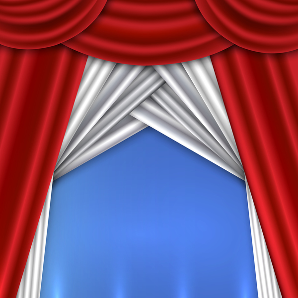 Red with white curtains background vector 03  