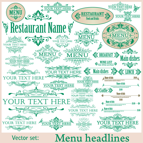 Restaurant decor elements vector set 01  