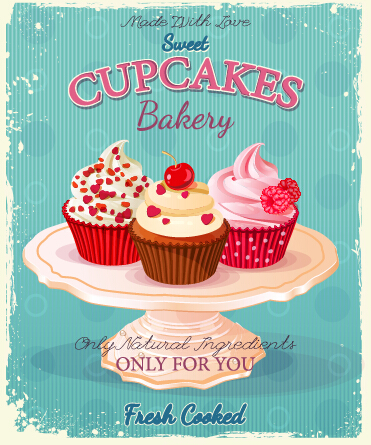 Retro advertising poster cupcakes vector 01  