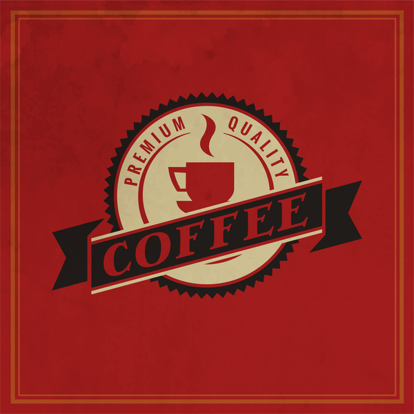 Retro coffee labels with red background vector 07  