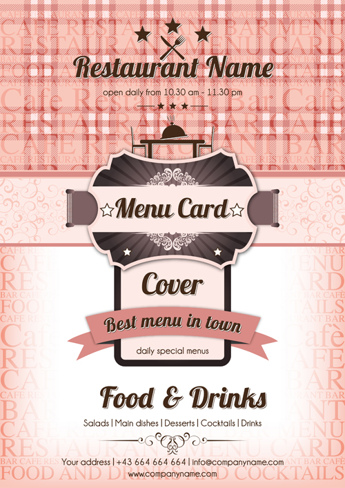 Retro styles restaurant menu cover vectors 04  