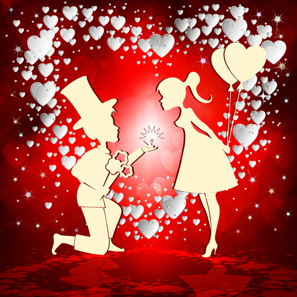 Romantic valentine day card with lovers vector material 01  
