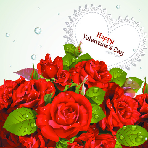 Roses with Valentine Day Cards vector graphics 04  