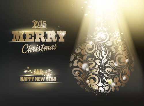 Shiny 2015 christmas and new year with floral background  