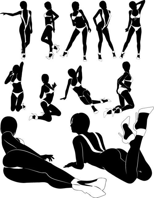 Different postures girls vector Silhouettes 04  