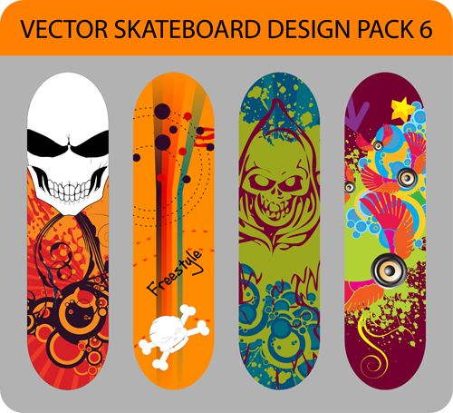 Stylish floral skateboard vector set 14  
