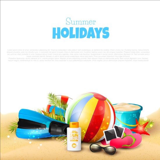 Summer holidays beach with white background vector 02  