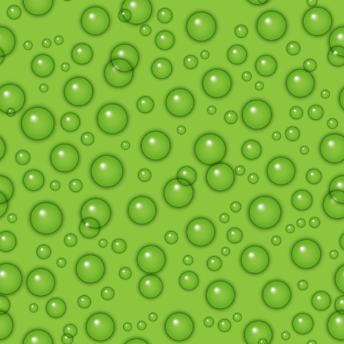 Transparent water drops with green background vector seamless pattern  