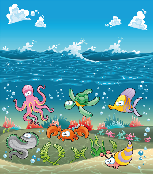 Underwater world with marine animal design vector 01  