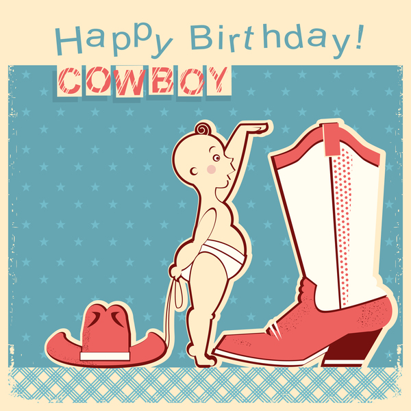Cowboy kleines Baby mit Geburtstag Karte Vektor  