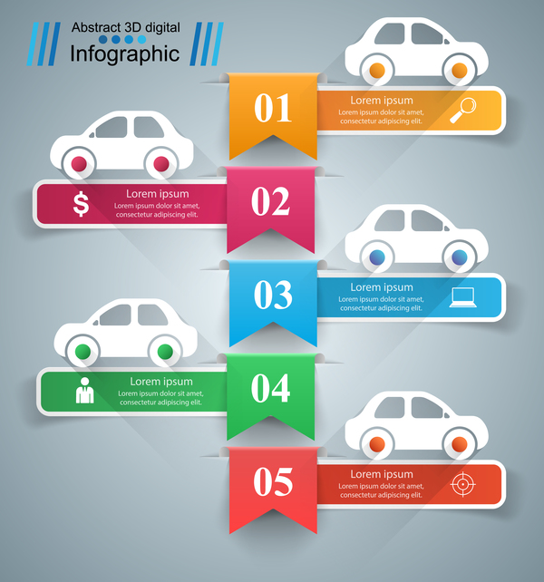 Infographic Vektor der Straße fünf Auto  
