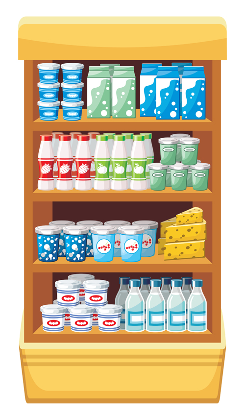 supermarket showcase and food vector set 03  