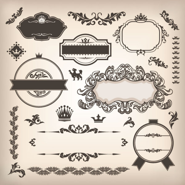 Vintage elements Borders and labels vector 02  
