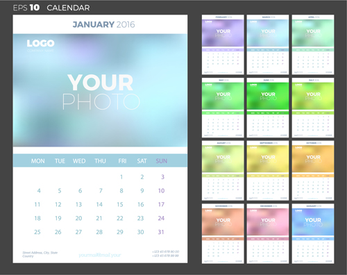 2016 New year desk calendar vector material 08  