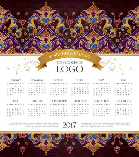 2017 kalendrar med blom dekor mönster vektor 08  