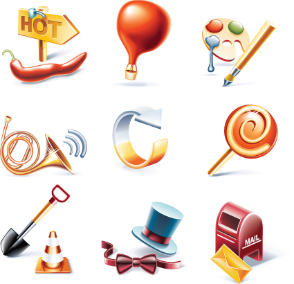 Vivid 3d icons mix vector graphics  