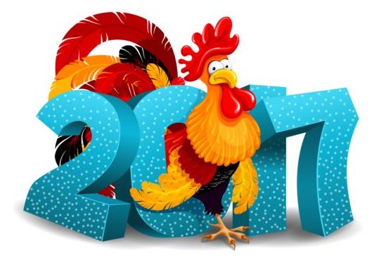 3d 2017 new year with reooster vector material 02  