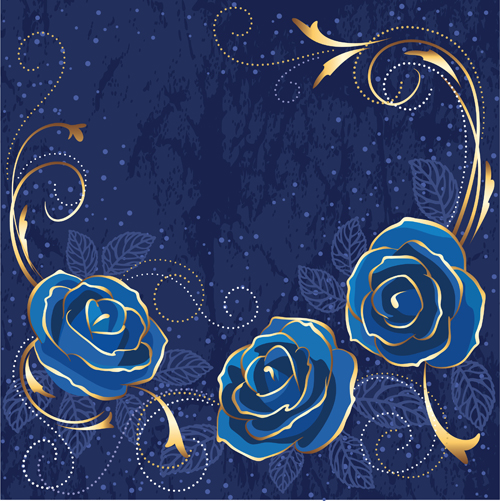 Beautiful blue rose vintage background vector 02  