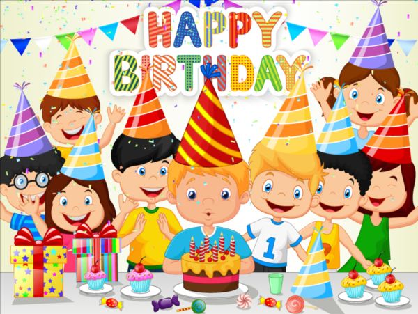 Birthday background with children vector design 03  